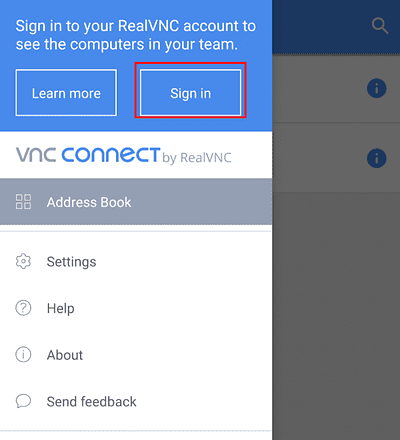 VNC Viewer for Android sign in 2